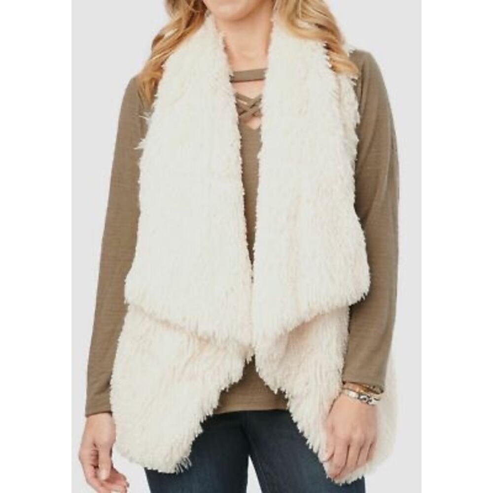 Democracy Cream White Teddy Bear Faux Fur Sherpa Vest - Size L